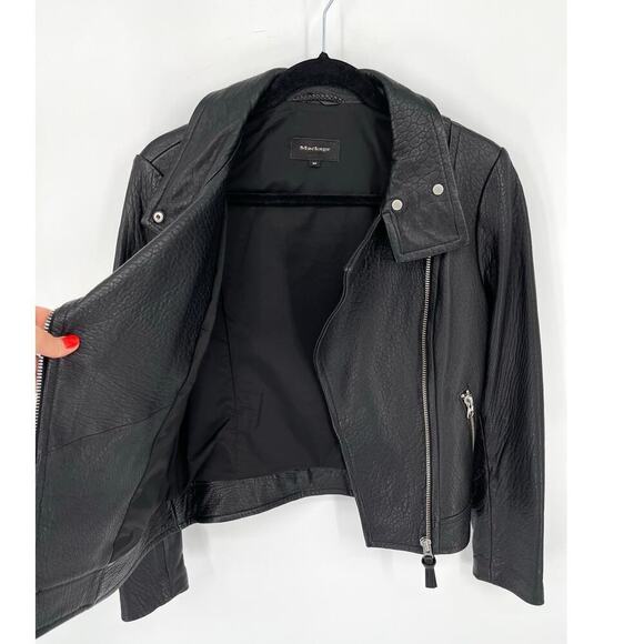 Mackage Black Lisa Pebbled Lambskin Leather Moto Biker Motorcycle Jacket Small - Picture 3 of 10
